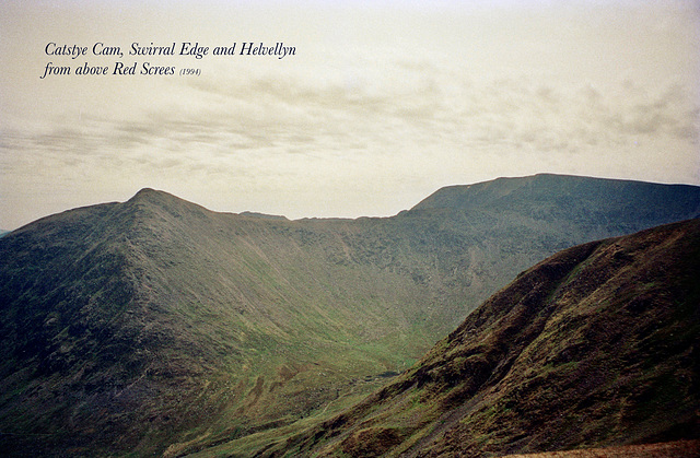 Catsye Cam, Swirral Edge and Helvellyn from above Red Screes (Scan from June 1994)