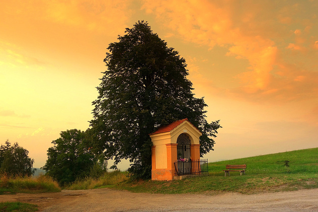 sunset over chapel