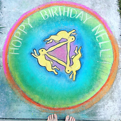 Pandemic chalk: Three Hares (birthday edition)