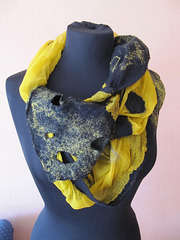 nuno felted scarf golden yellow black