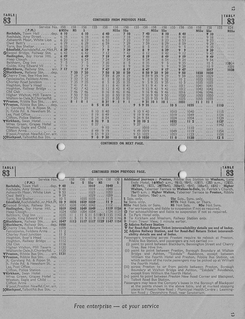 Ribble service 158 timetable, 30 Sept 1963 - Pages 12 and 13