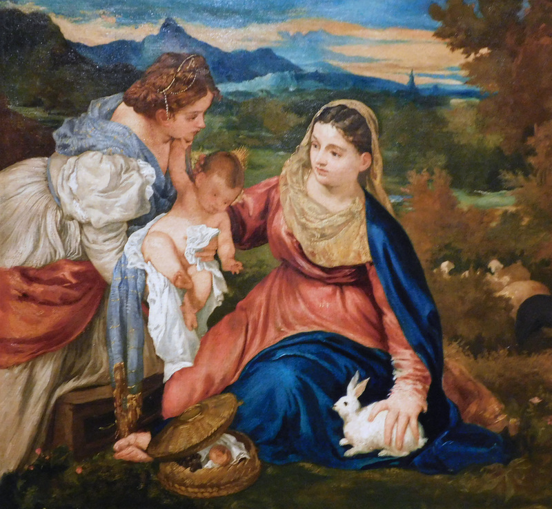 Detail of the Madonna of the Rabbit after Titian by Manet in the Metropolitan Museum of Art, December 2023