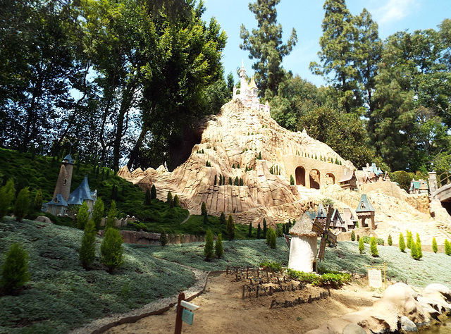 Cinderella's Castle and Village in the Storybookland Canal Boats in Disneyland, June 2016