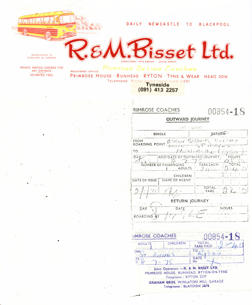 Bisset letterhead and Primrose coach ticket