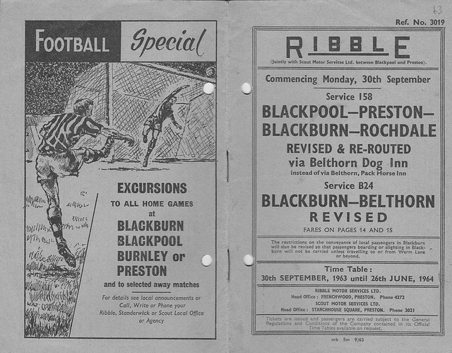 Ribble service 158 - timetable booket cover 30 Sept 1963
