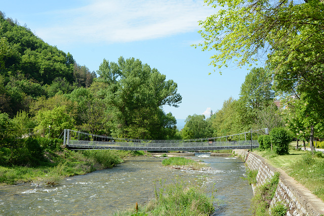 Bulgaria, Blagoevgrad, Pedestrian Bridge across the River of Bistritsa on the Way to the Park of Bachinovo