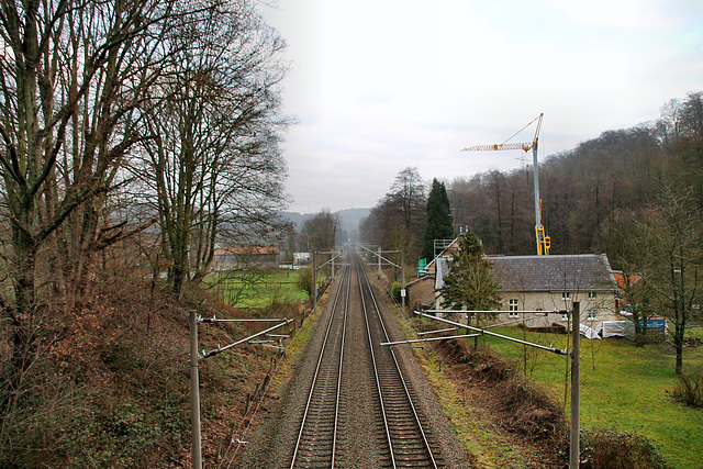 Die Prinz-Wilhelm-Bahn von der Brücke Eisenhammerweg aus (Essen-Kupferdreh) / 10.01.2021