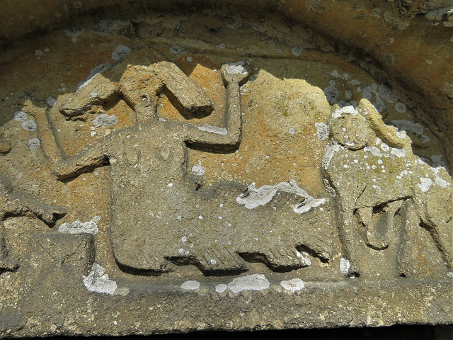 stow longa church, hunts   (9) c12 mermaid tympanum