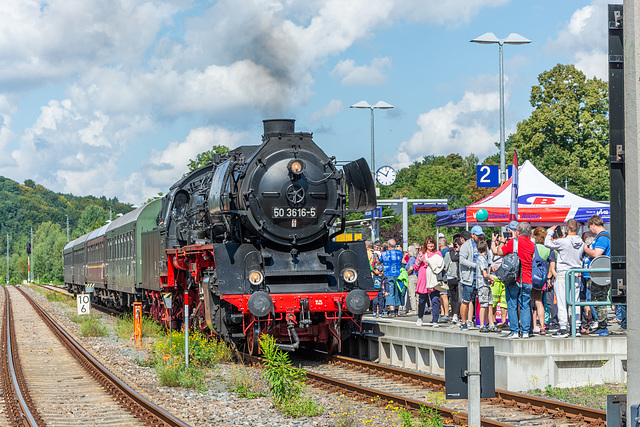 249-365, Dampflok 50 3616-5 nach der Ankunft im Bahnhof Aue