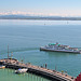 Meersburg - Ausblick vom Schlosspark über den Landungssteg in die Alpen (2)