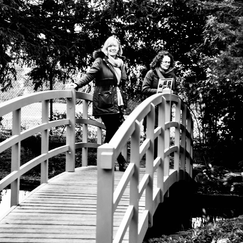 Two Visitors on a Bridge (Square B&W Edit)