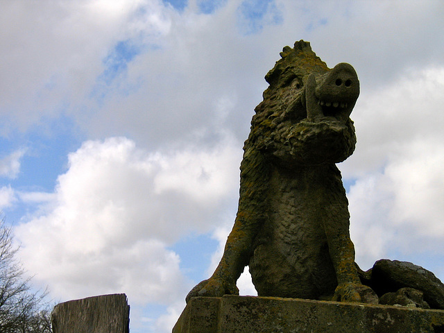 Just back from the Dentist! Wild Boar on the Left Flanking Pier to the East Entrance Gates of Charlecote Park (Grade II Listed structure)