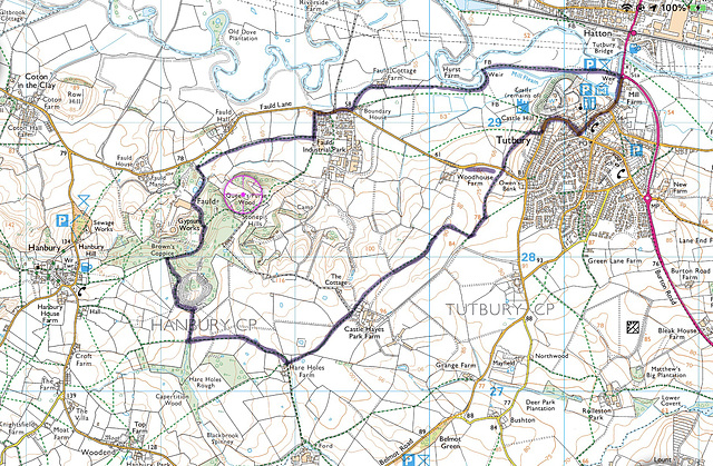 A 8m circular walk from Tutbury in July 1997