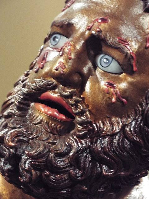Detail of the Color Reconstruction of the Bronze Terme Boxer in the Metropolitan Museum of Art, December 2022