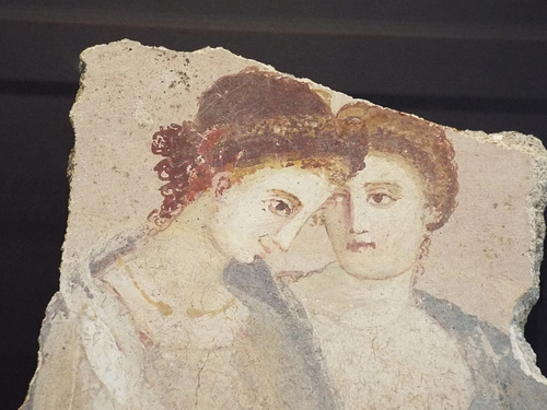 Detail of a Roman Wall Painting Fragment with Two Women in the Getty Villa, June 2016