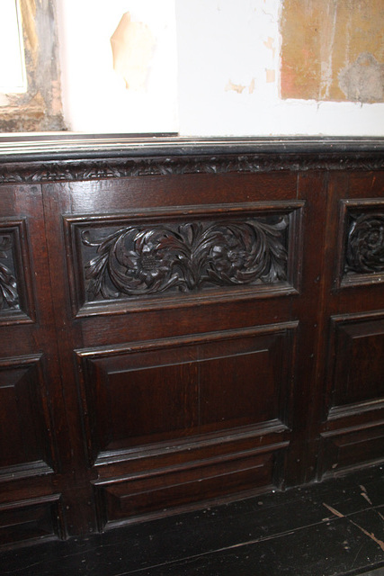 Detail of pew back, Wentworth Old Church, South Yorkshire