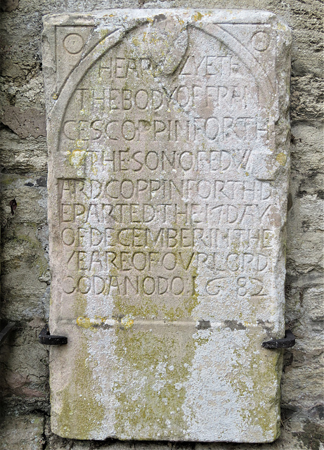 barnack church, hunts (18) c17 gravestone of frances coppingforth +1682 barnack church, hunts (18) c17 gravestone of frances coppingforth +1682