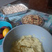 Mashed potatoes, apple pie, and sweet potato pudding