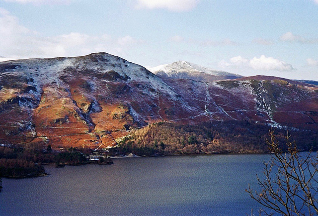 Looking over Derwent Water to Cat Bells and further to Grisdale Pike (Scan from Feb 1996)