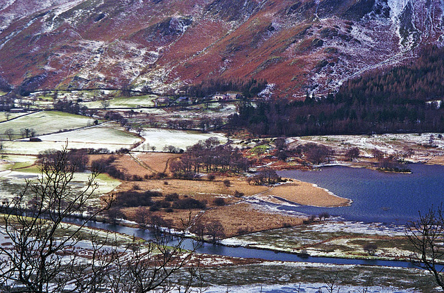 Looking down over the River Derwent to Great Bay from near Ashness Wood (Scan from Feb 1996)