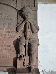 totnes church, devon , prisoner on c20 terracotta tomb of walter vanning +1821 and brother +1858 (2)