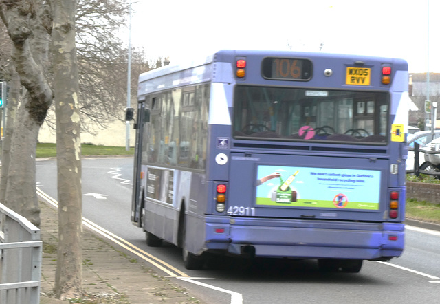 First Eastern Counties 42911 (WX05 RVV) in Lowestoft - 29 Mar 2022 (P1110229)