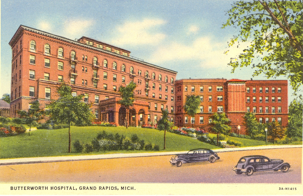 Butterworth Hospital, Grand Rapids, Michigan. Postcard c. early 1940s