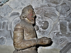 totnes church, devon, c17 tomb effigy of christopher blackhall and skull