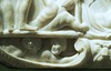 royal albert memorial museum, exeter, devon,detail of last judgement plaque by weston from early c18  kelland tomb in ashprington church +1711