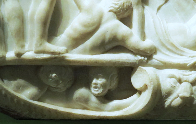 royal albert memorial museum, exeter, devon,detail of last judgement plaque by weston from early c18  kelland tomb in ashprington church +1711