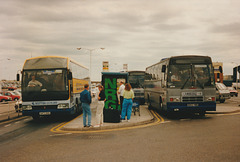 Cambridge Coach Services E362 NEG and E367 NEG with Gold Circle G471 OGG at Luton Airport - 29 Jul 1990