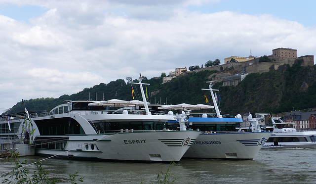 DE - Koblenz - Kreuzfahrtschiffe vor Ehrenbreitstein