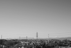 Power line towers and Mt. Fuji