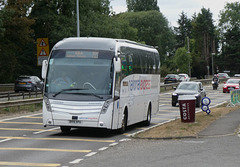 Ambassador Travel (National Express contractor) 215 (BV19 XPU) on the A11 at Barton Mills - 21 Aug 2022 (P1130077)