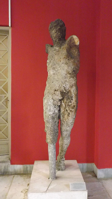 Statue from Antikythera Shipwreck of a Youth with Twisted Body in the National Archaeological Museum in Athens, May 2014