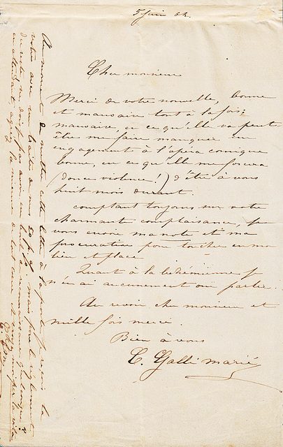 Short note with autograph Célestine Galli-Marié