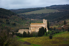 Italy, Toscana, The Abbey of Sant'Antimo from the Sixth Road (Strada di Sesta)