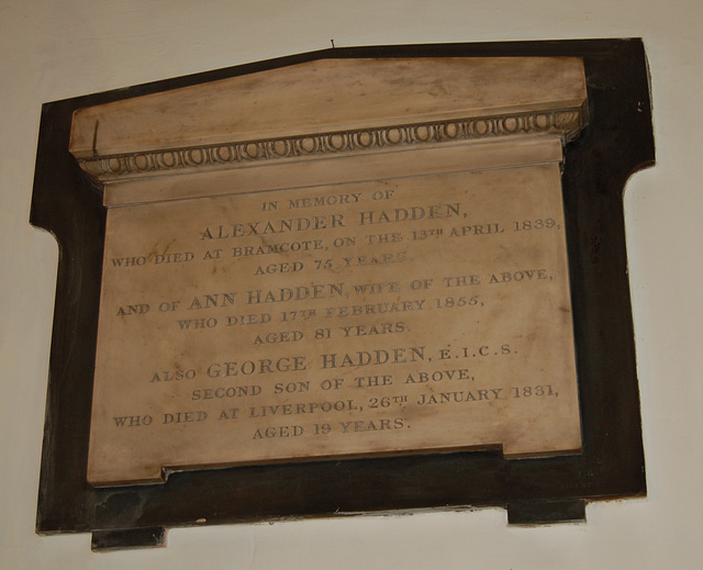 Memorial To Alexander, Ann, and George Hadden, Saint Nicholas Church, Castle Gate, Nottingham
