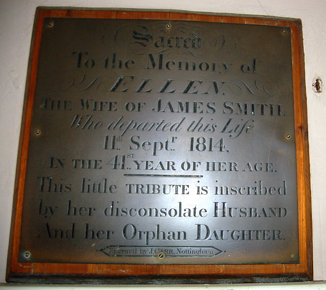 Memorial To Ellen Smith Saint Nicholas Church, Castle Gate, Nottingham