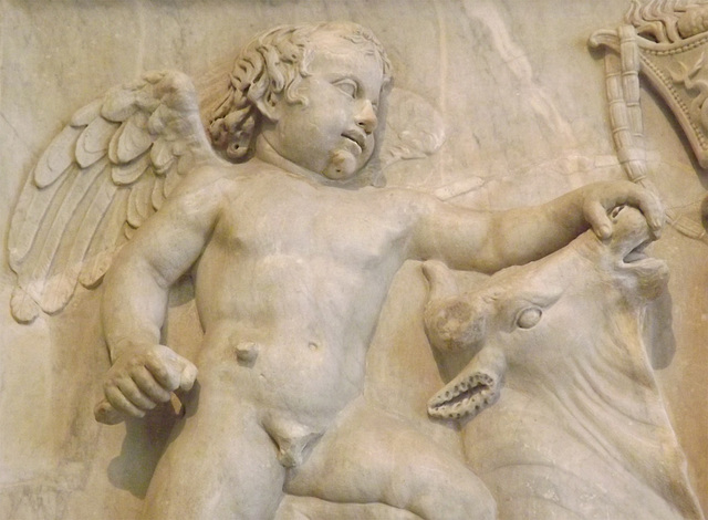 Detail of a Relief with Cupids and Bulls from the Temple of Venus Genetrix in the Naples Archaeological Museum, July 2012