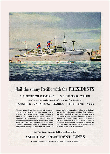 American President Ocean Liner Ad, 1956
