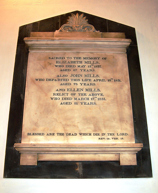 Mills Family Memorial, Saint Nicholas Church, Castle Gate, Nottingham