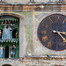 Romania, Sighişoara, Puppet Show and the Clock Face on the Clock Tower