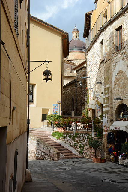 Italy, Assisi, Carla Cafe on the Street of St. Agnese