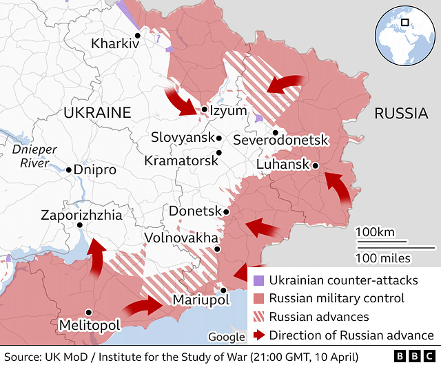 UKR - East Ukraine map, 10th April 2022