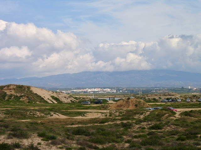 Looking over the Alvor Estuary towards Mexihoeeira Grande and onwards to mountains at Monchique