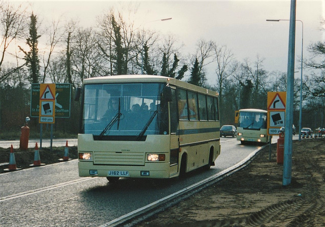 Reeve Burgess Harrier coaches near Fiveways, Barton Mills – 16 May 1994 (213-10A)