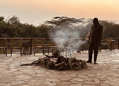 At the fireplace. At sundown.