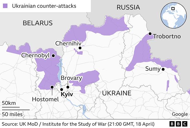 UKR - Northern Ukraine map, 18th April 2022