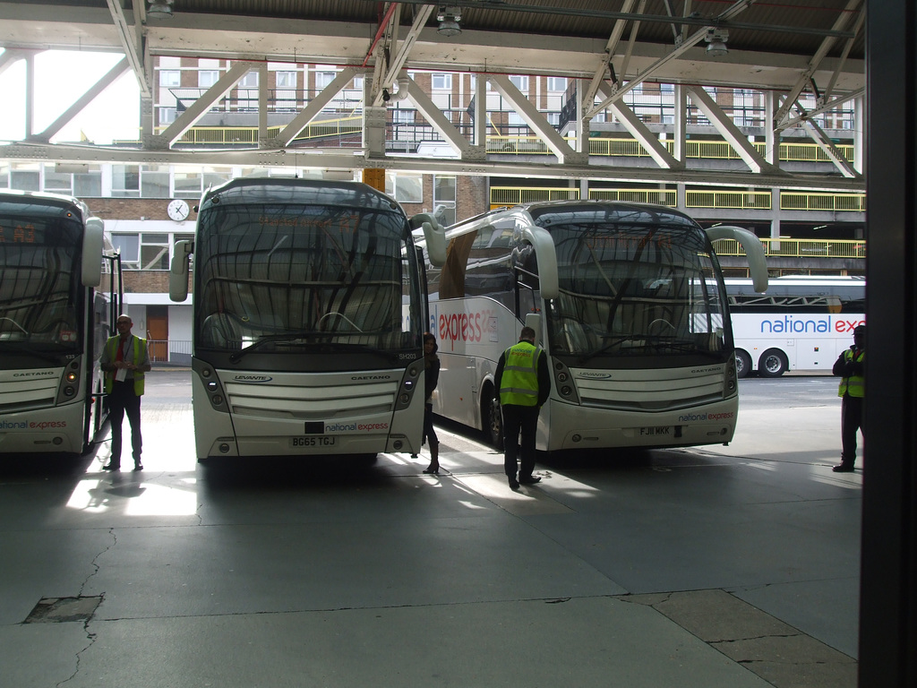 DSCF6420 National Express FJ11 MJV, BG65 TGJ and FJ11 MKK in Victoria Coach Station, London - 11 Mar 2017